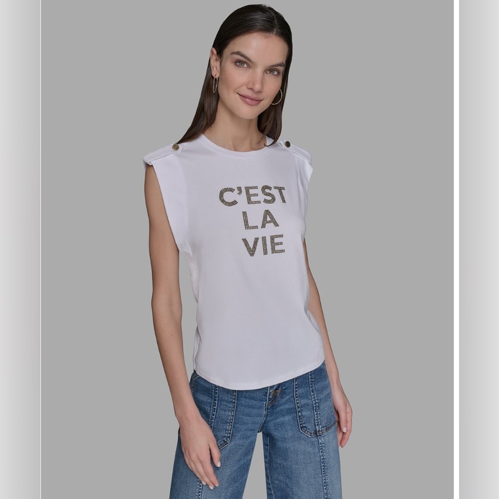 Karl Lagerfeld Paris C'est La Vie Studded Top - Picture 3 of 16